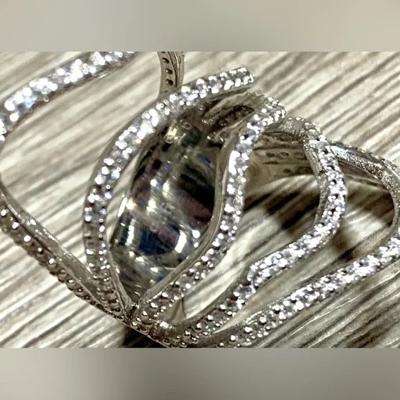 Italian Silver Sterling Silver Free-Form Crystal Full Finger Cage Ring, Size 5 - Picture 5 of 8